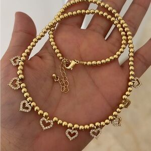 Elegant Gold Heart Charm Beaded Necklace